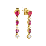 Load image into Gallery viewer, Gold earrings with pink gemstones on a white background