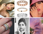 Load image into Gallery viewer, Rose gold chain-style ring with embedded diamonds on Lady Gaga