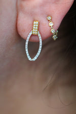Load image into Gallery viewer, Two Tone White Gold and Yellow Gold Earrings on Model