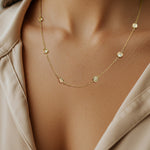 Load image into Gallery viewer, Gold necklace with small diamonds on model neck