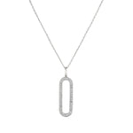 Load image into Gallery viewer, Silver necklace with a rectangular pendant on a white background