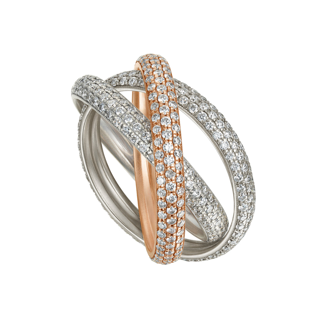 White & Rose Pave Ring