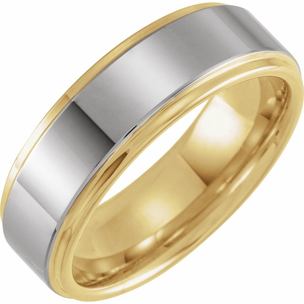 Men's Wedding Band - Tungsten and Gold Ring Stepped Edge Cut - 8mm