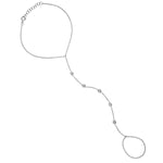 Load image into Gallery viewer, Silver hand chain with delicate diamonds on a white background