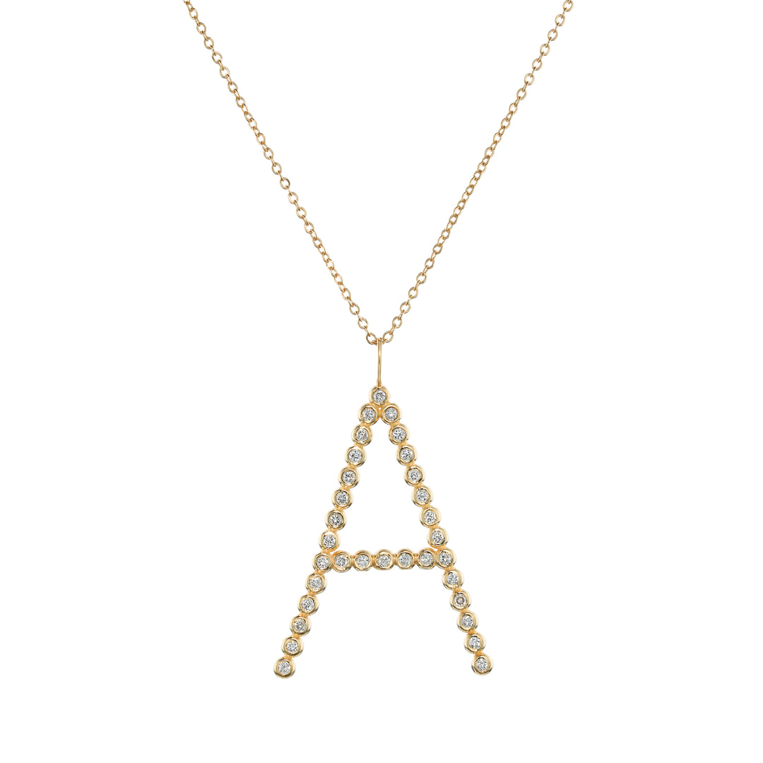 Golden Initial "A" Diamond Pendant