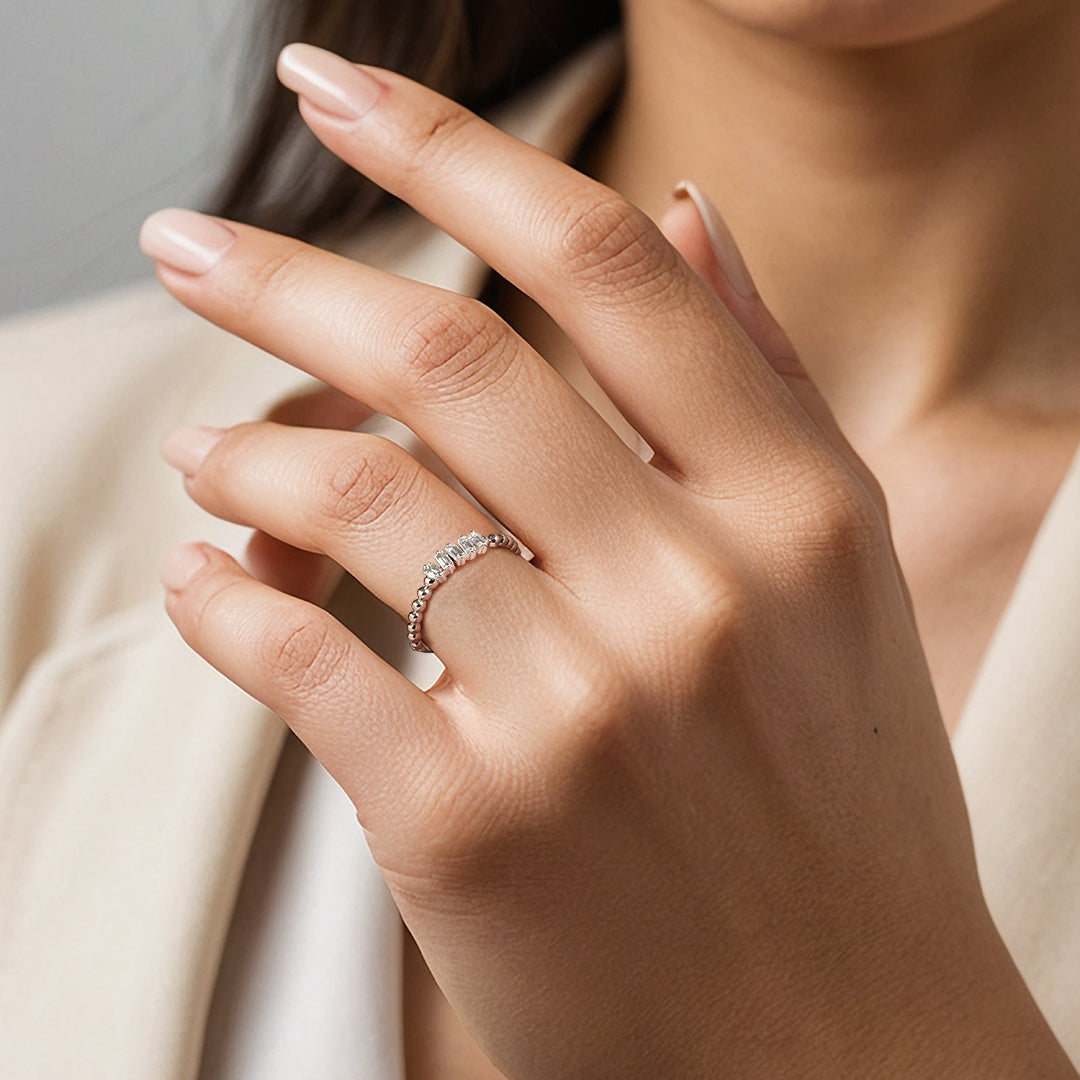 Beaded Baguette Stackable Rings