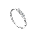 Load image into Gallery viewer, Silver ring with baguette-cut diamonds on a white background