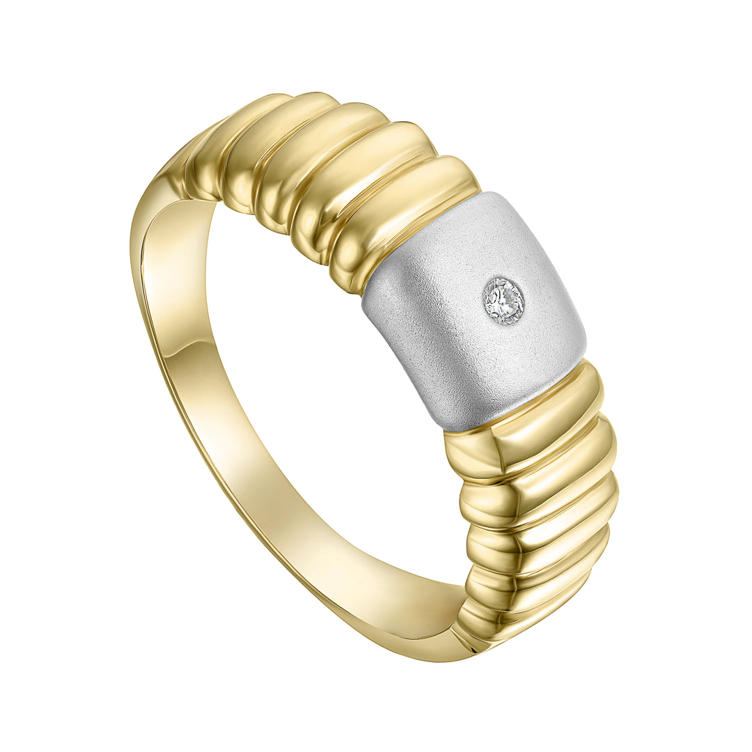 Gold and silver ring with a diamond on a white background