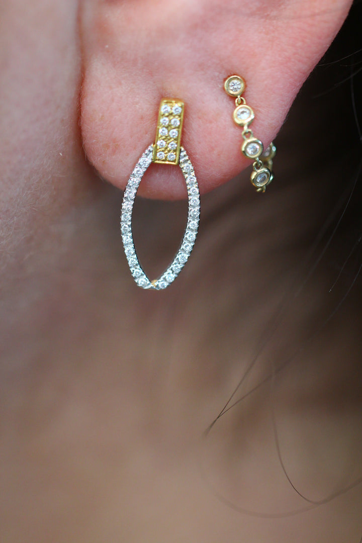 Two Tone White Gold and Yellow Gold Earrings on Model