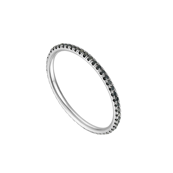 Silver ring with small stones on a white background