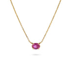 Load image into Gallery viewer, An oval pink sapphire necklace set in yellow gold, suspended on a rolo link chain.