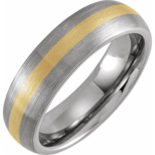 Tungsten & 18K Yellow Gold PVD Inlay 6 mm Comfort-Fit Half Round Band Size 9.5