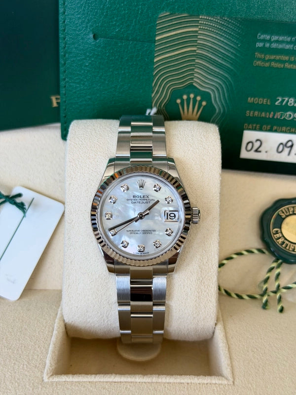 Rolex Datejust 31 White Mother-Of-Pearl Diamond Dial on Oyster Ref 278274 with Card 2022