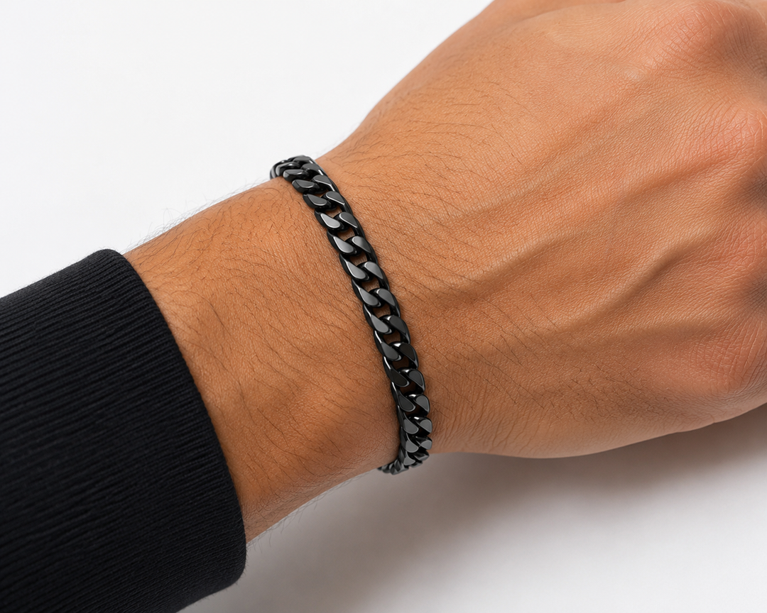 Black PVD Stainless Steel Cuban Link Bracelet – 8mm