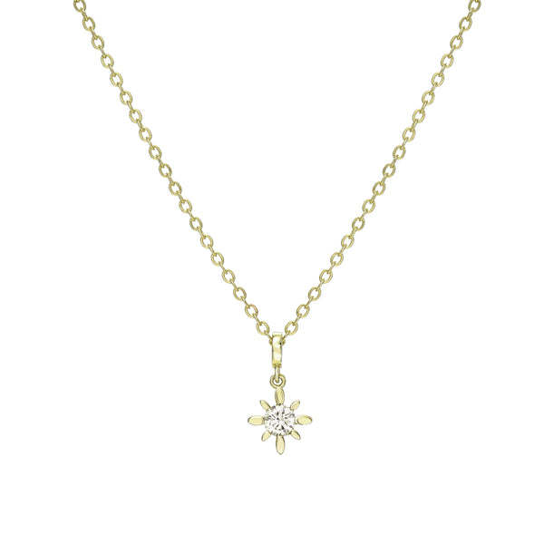 Gold necklace with a star-shaped pendant on a white background