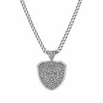 Load image into Gallery viewer, Sterling silver necklace with a detailed shield-shaped pendant on a white background