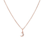 Load image into Gallery viewer, Rose gold necklace with a crescent moon pendant on a white background