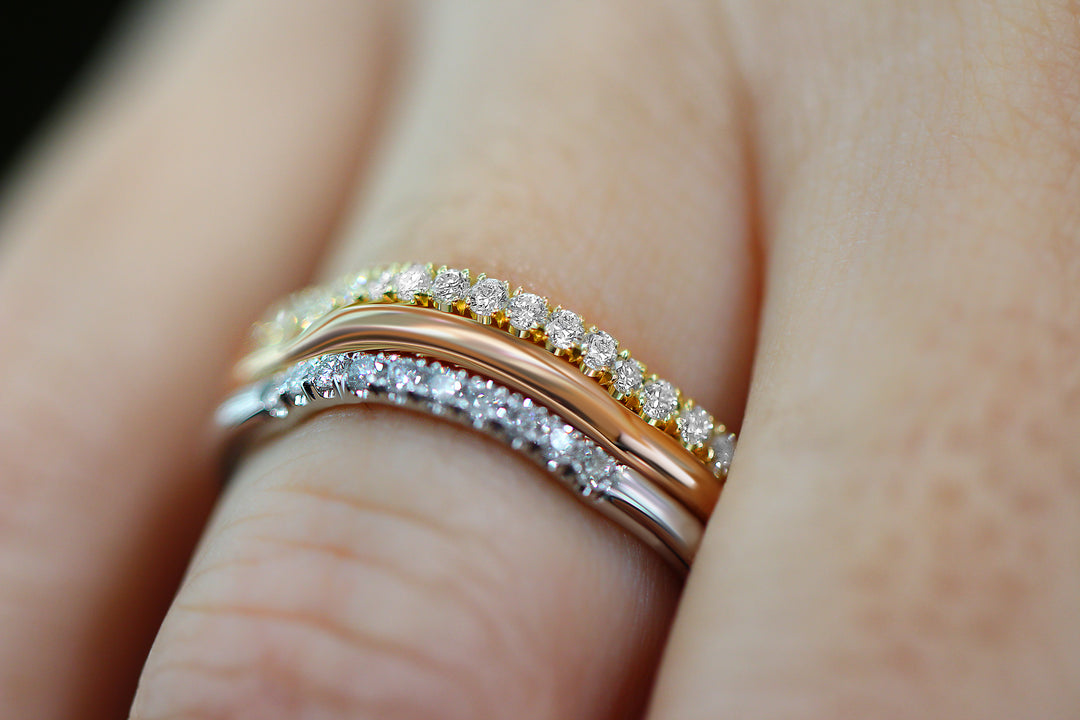 Stacked Astra Oui Diamond Rings on Model